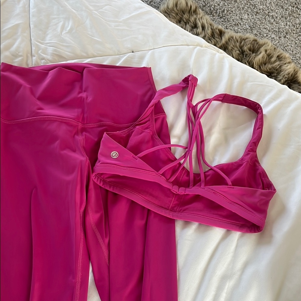 CRZ YOGA Fuchsia Strappy Sports Bra and Leggings Set